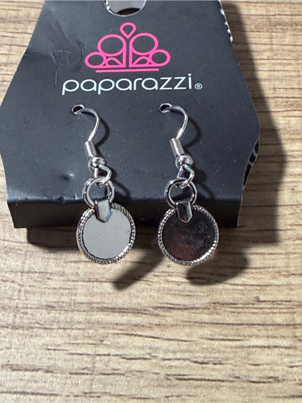 paparazzi Silver Textured Edge Round Drop Earrings